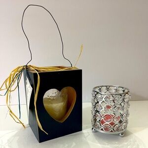 Wooden Folk Country Heart Design Candle Holder & Crystal look Tea Candle Holder
